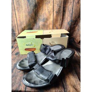 NAOT GRAY BLACK LEATHER DRESS SANDALS SHOES WEDGE HEELS WOMENS SZ 9 9.5 EU 40